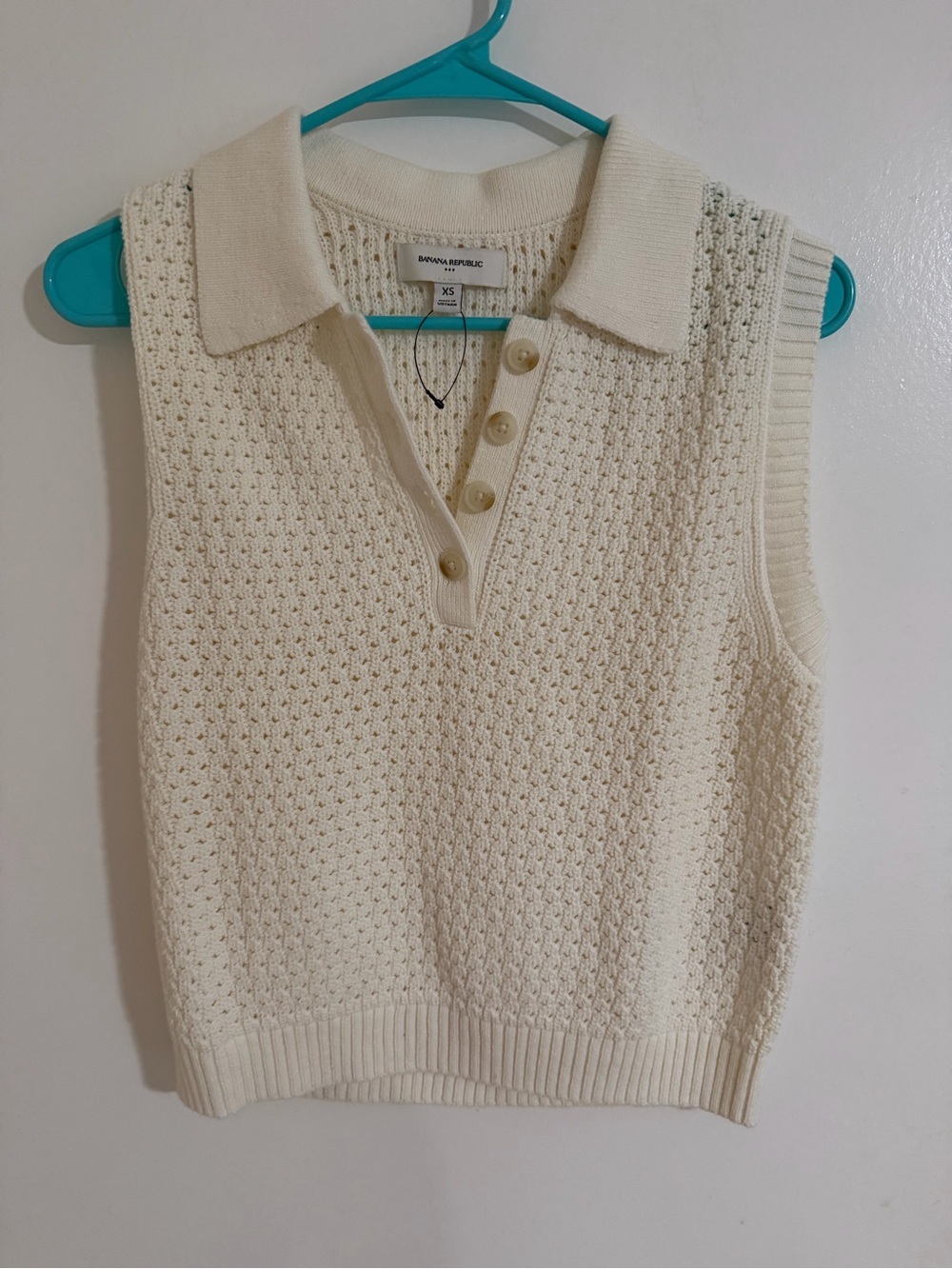 Banana Republic Ivory Knit Polo Sweater Vest